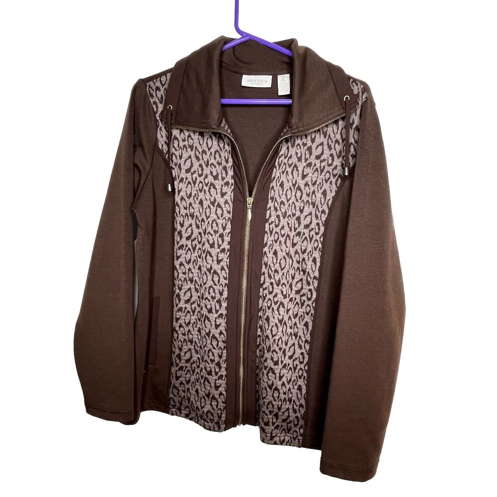 Chicos Cheetah Animal Weekends Long Sleeve JACKET Shirt Womens 2 L 13